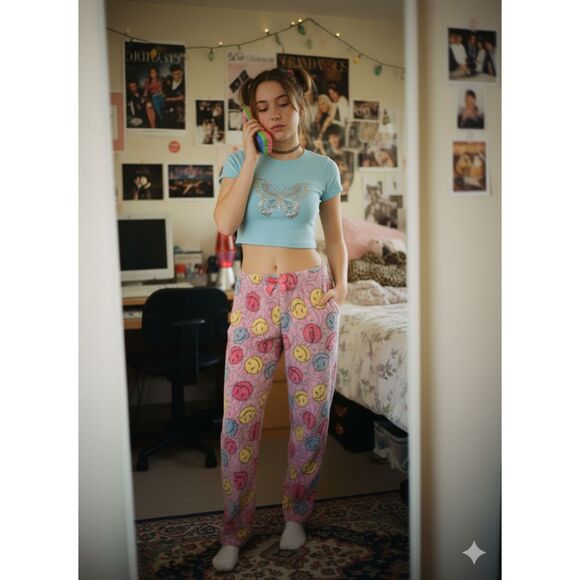 Size Medium Joe Boxer Y2K Style Smiley Face Pajama Pants - Picture 2 of 5